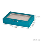 Stylish Ring Box With Glass Window & Anti Tarnish Lining (Size 10x7x2 cm) - Turquoise Blue (Can Hold 100Pcs Rings)