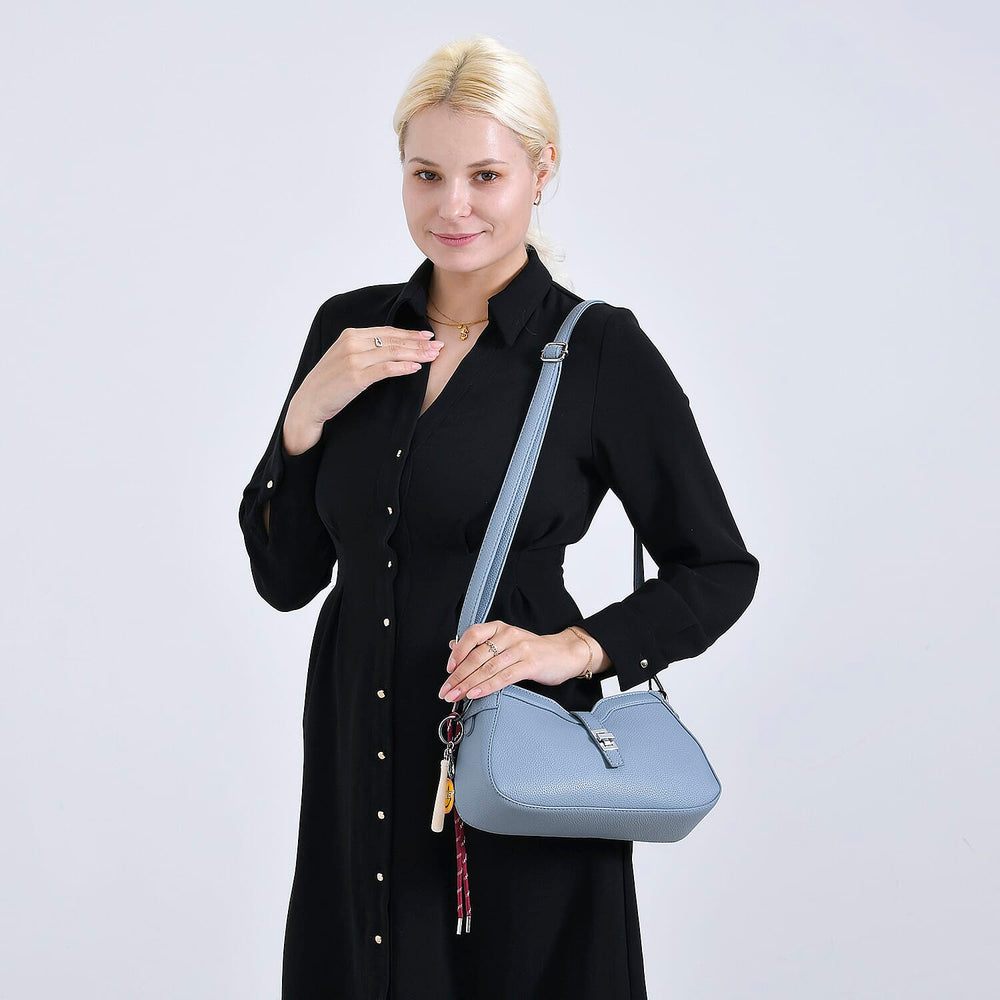 Designer Closeout - Super Soft Shoulder Bag with Charm Detail & Adjustable Strap - Light Stone Blue