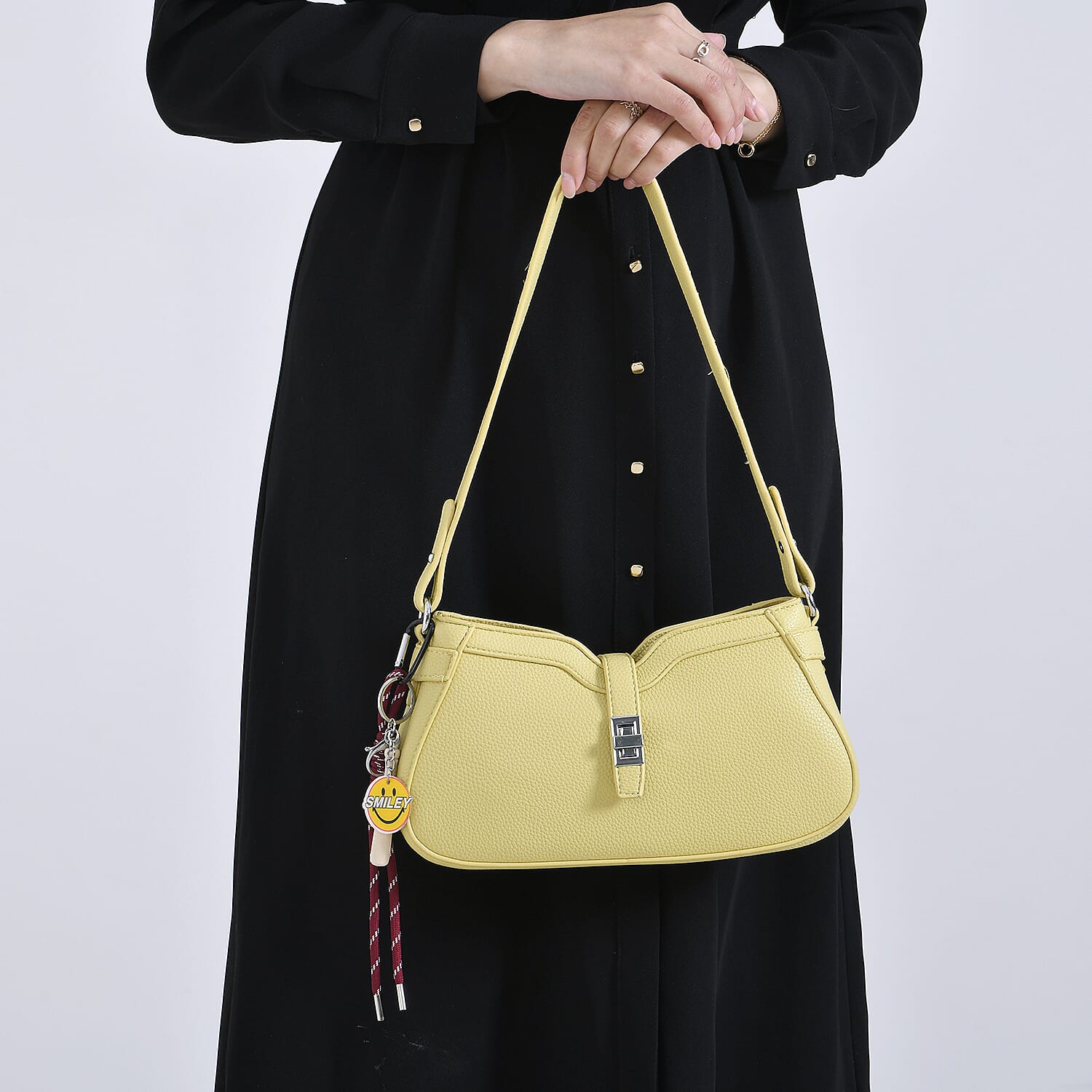 Designer Closeout - Super Soft Shoulder Bag with Charm Detail & Adjustable Strap - Yellow