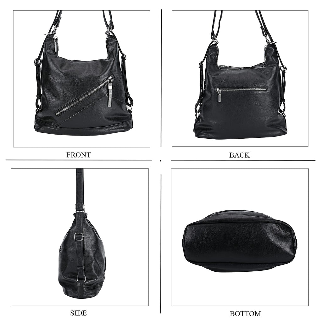 3 in 1 Solid Versatile Styling Crossbody, Shoulder & Tote Bag - Black