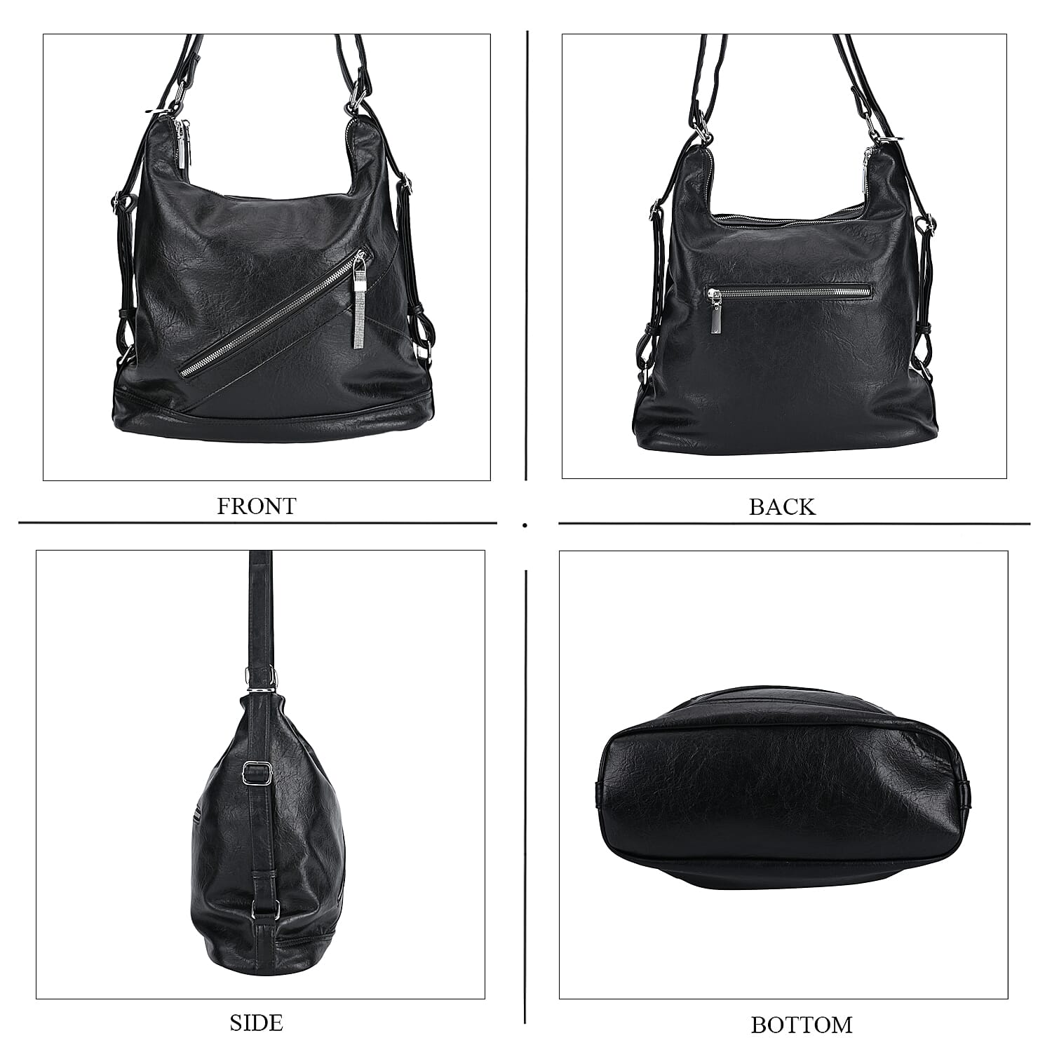 3 in 1 Solid Versatile Styling Crossbody, Shoulder & Tote Bag - Black