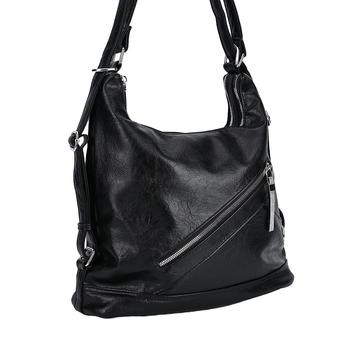 3 in 1 Solid Versatile Styling Crossbody, Shoulder & Tote Bag - Black