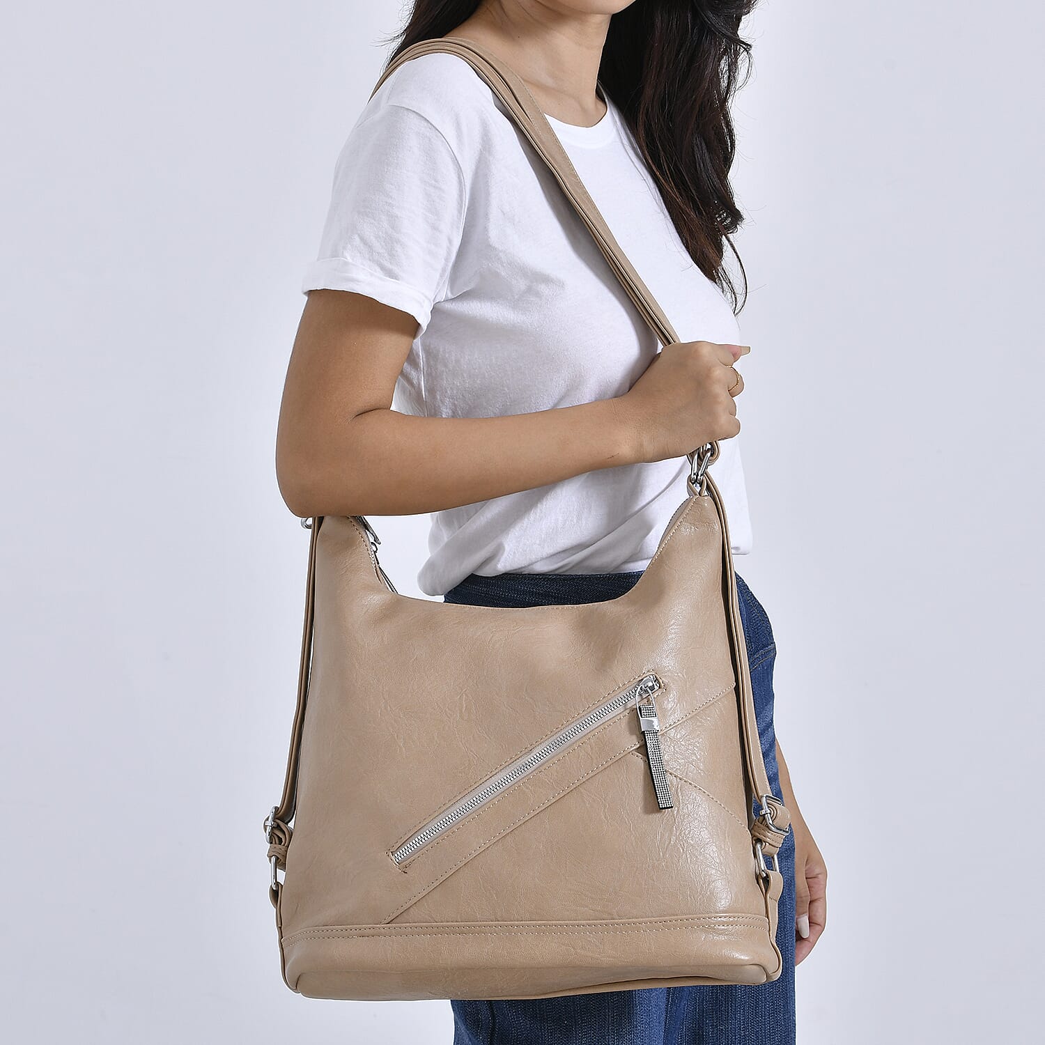 Leatherette 3 in 1 Crossbody Bag - Khaki
