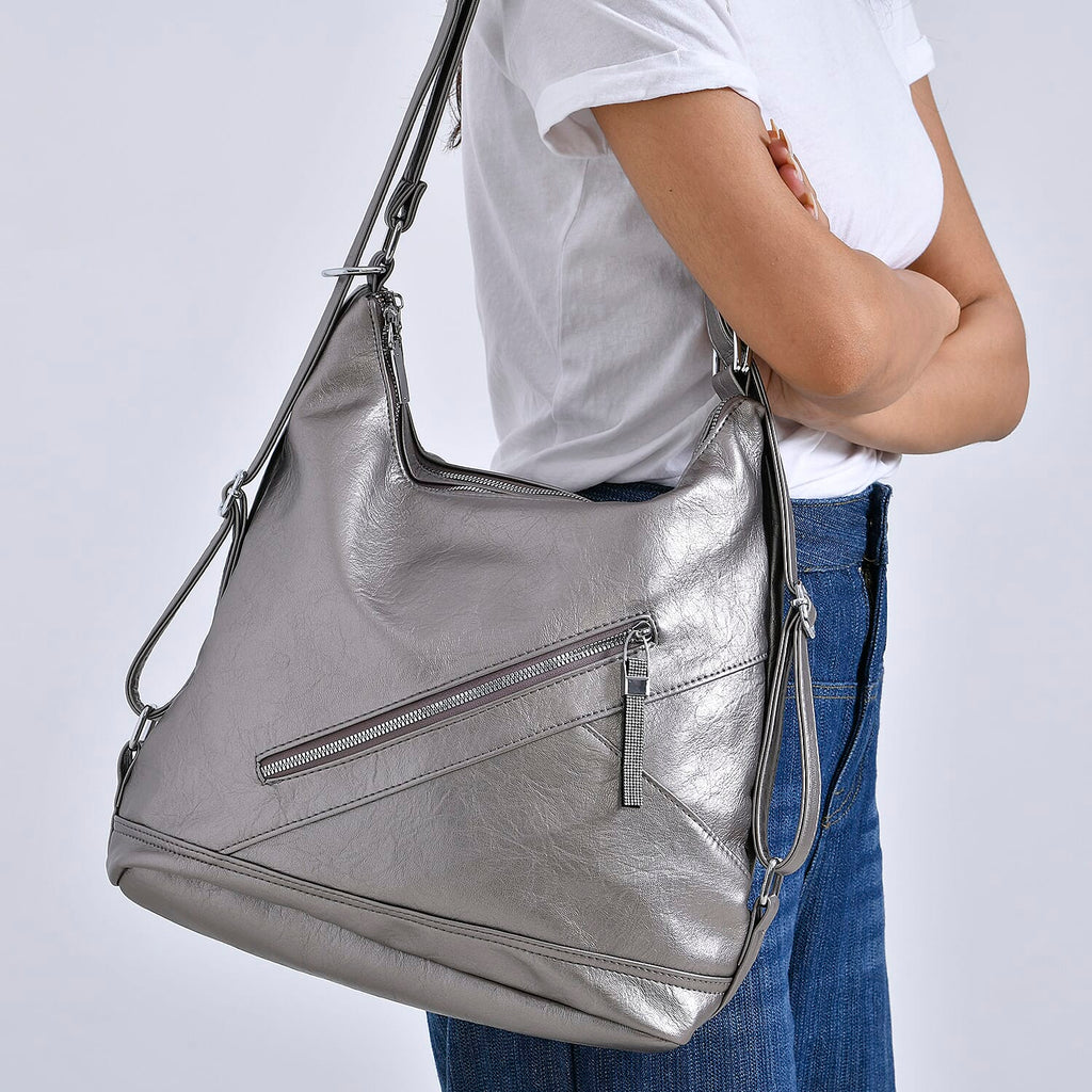 3 in 1 Solid Versatile Styling Crossbody, Shoulder, and Tote Bag (Size 33x13x36 cm) - Silver