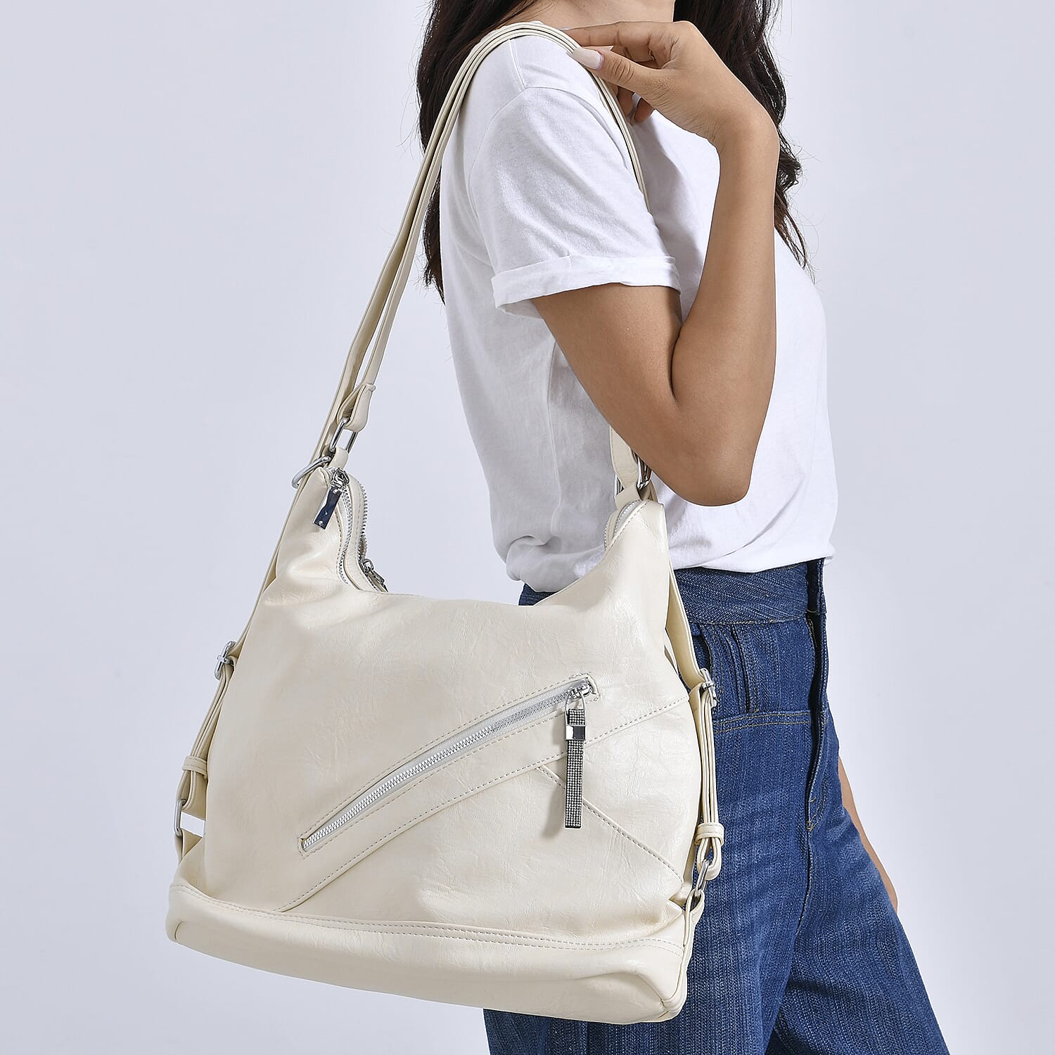 3 in 1 Solid Versatile Styling Crossbody, Shoulder, and Tote Bag (Size 33x13x36 cm) - White