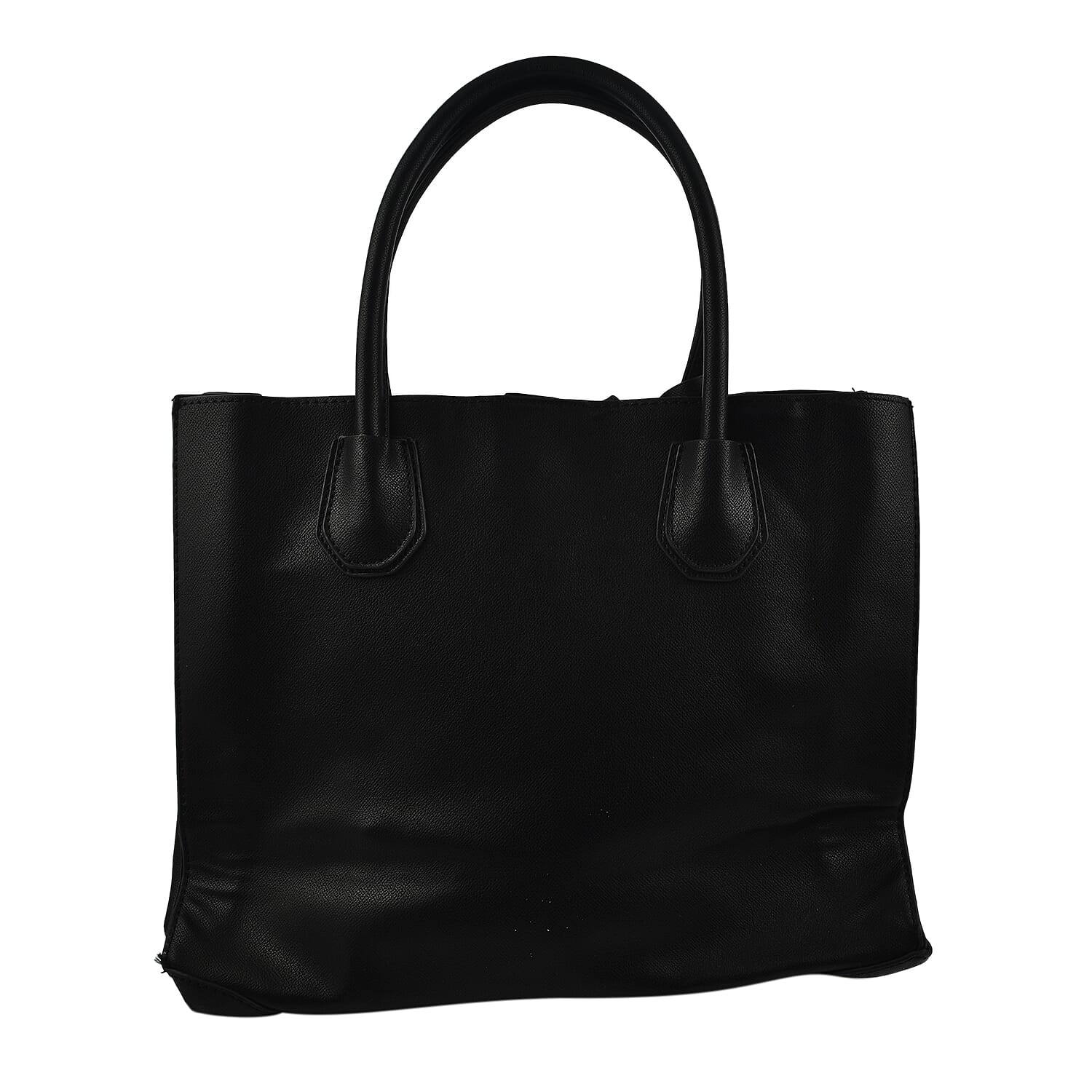 Faux Leather Tote Bag with Wristlet Wallet - Black