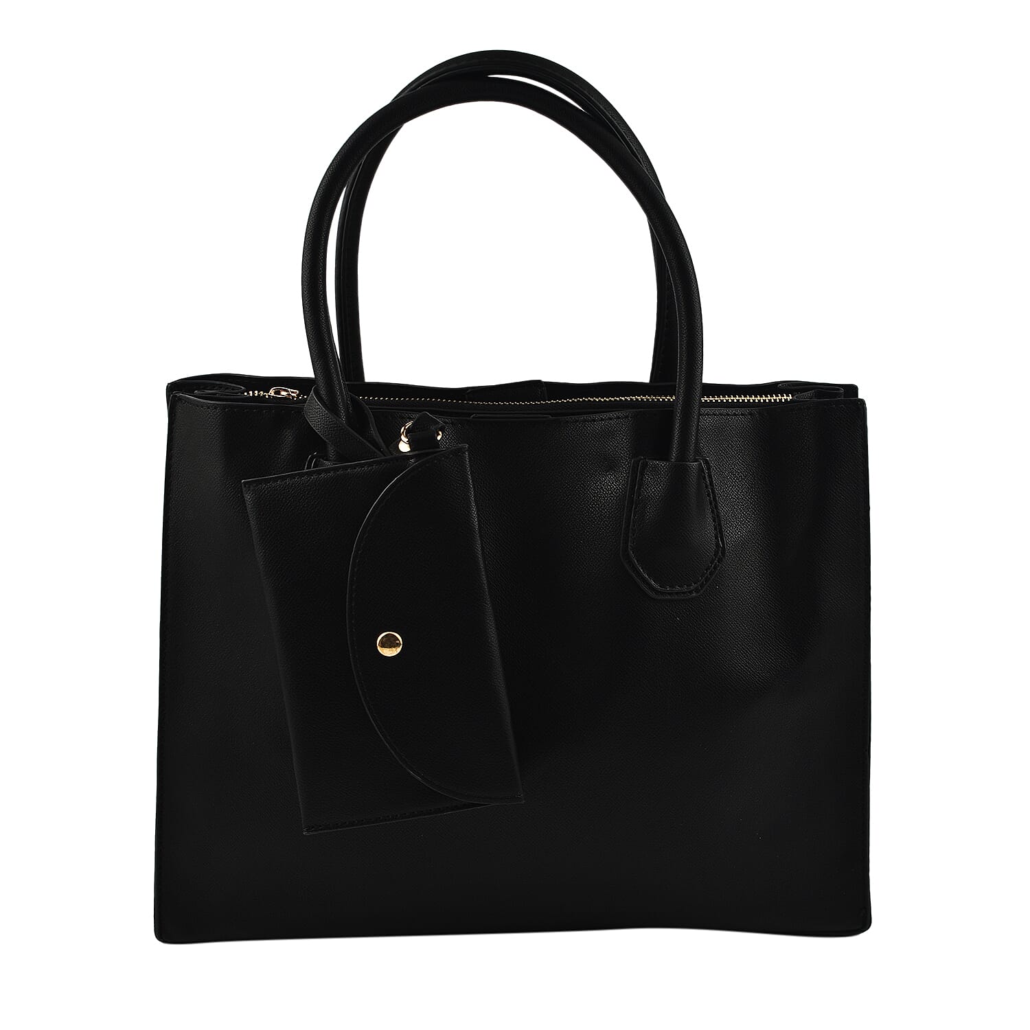Faux Leather Tote Bag with Wristlet Wallet - Black