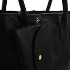 Faux Leather Tote Bag with Wristlet Wallet - Black
