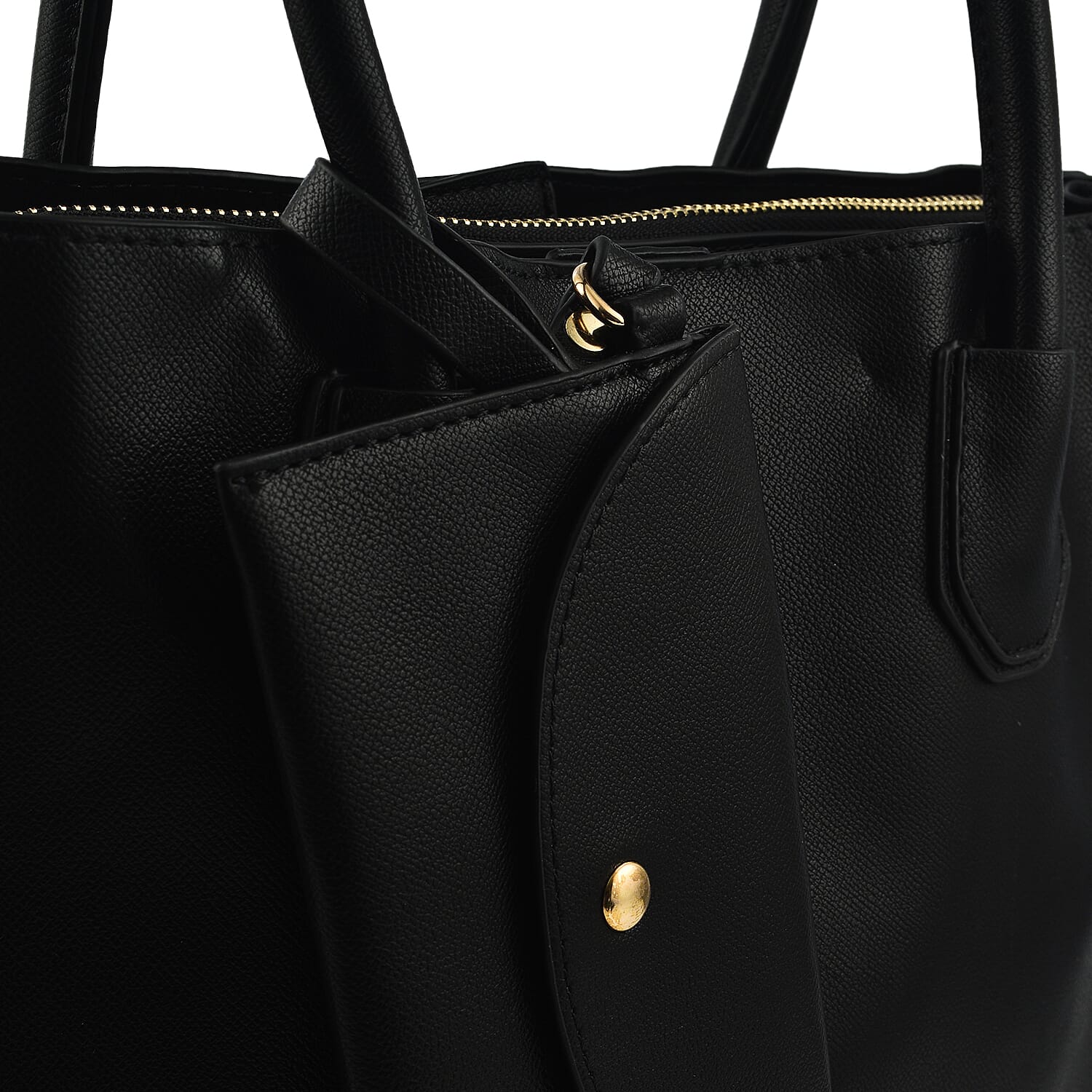 Faux Leather Tote Bag with Wristlet Wallet - Black