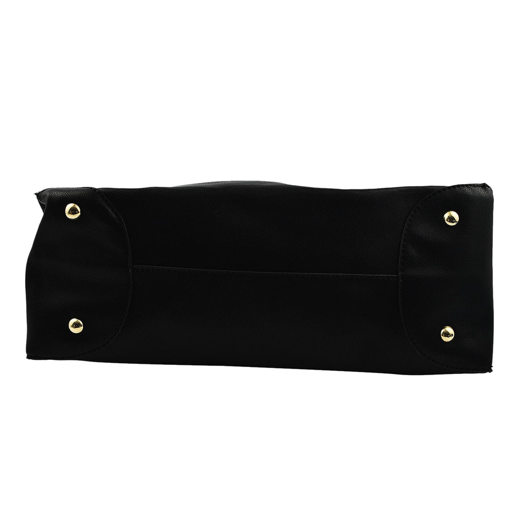 Faux Leather Tote Bag with Wristlet Wallet - Black