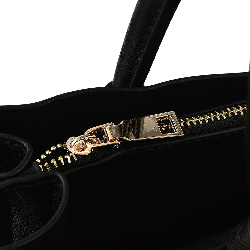 Faux Leather Tote Bag with Wristlet Wallet - Black