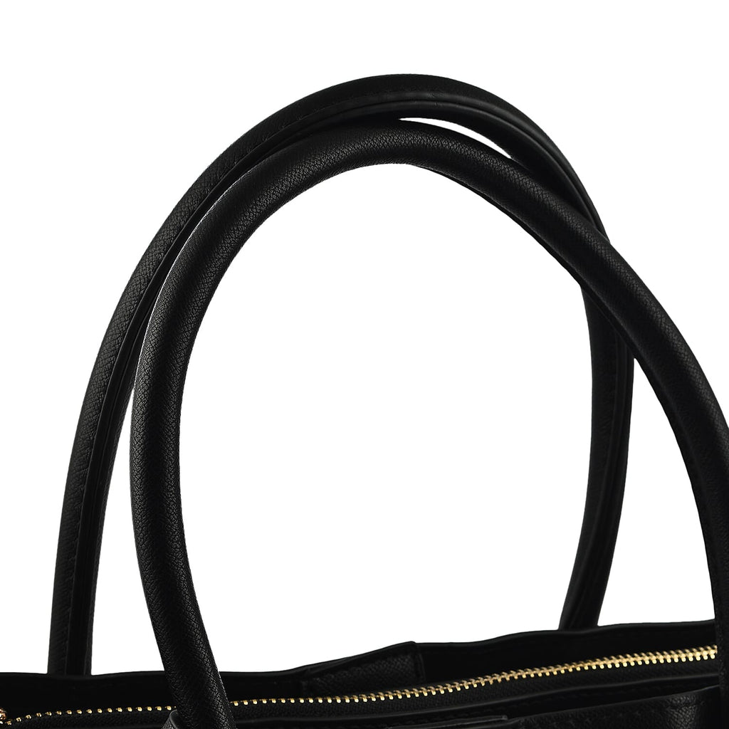 Faux Leather Tote Bag with Wristlet Wallet - Black