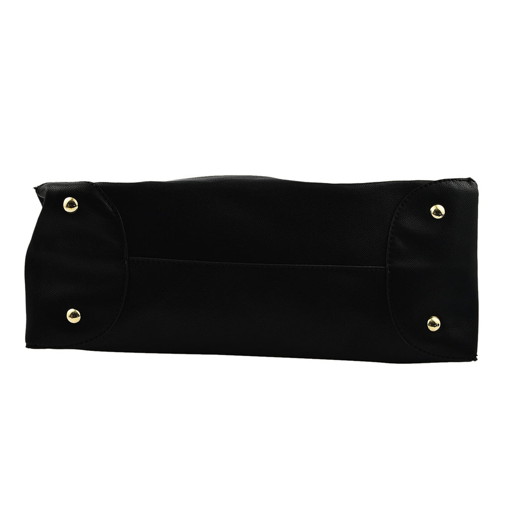 Faux Leather Tote Bag with Wristlet Wallet - Black