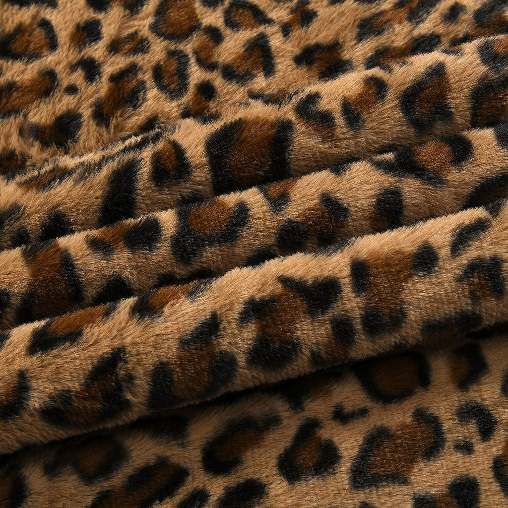 Faux Rabbit Fur Leopard Blanket (Size 200x150 cm) - Brown