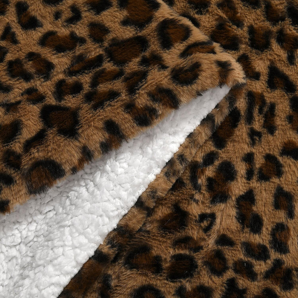 Faux Rabbit Fur Leopard Blanket (Size 200x150 cm) - Brown