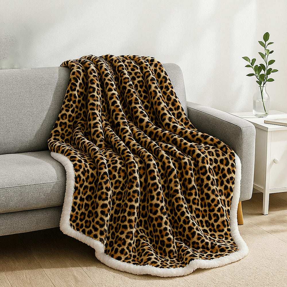 Faux Rabbit Fur Leopard Blanket (Size 200x150 cm) - Yellow