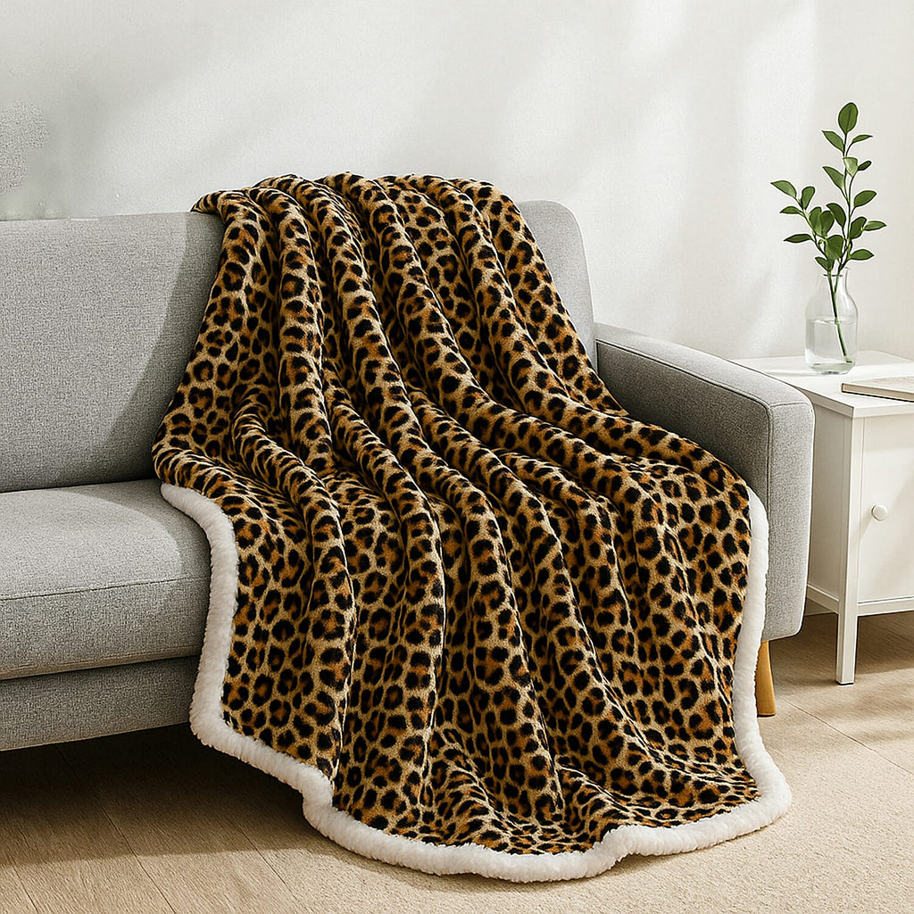 Faux Rabbit Fur Leopard Blanket (Size 200x150 cm) - Yellow