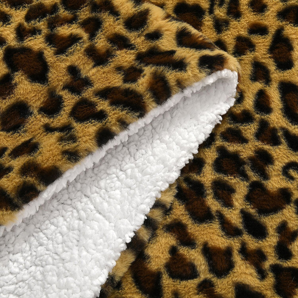 Faux Rabbit Fur Leopard Blanket (Size 200x150 cm) - Yellow