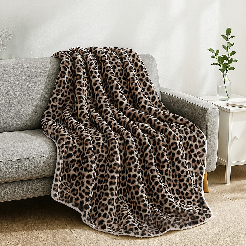 Faux Rabbit Fur Leopard Print Blanket (Size 200x150 cm) - Off White