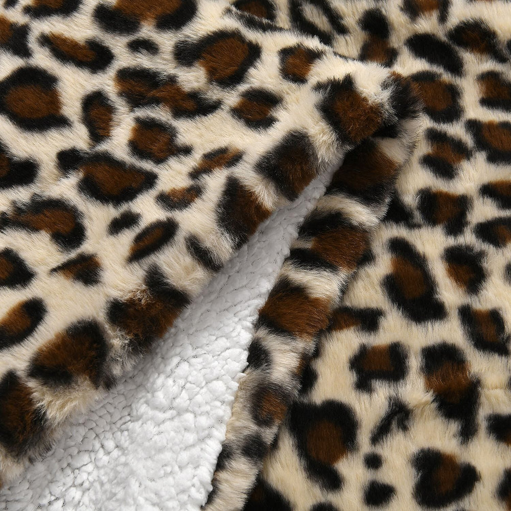 Faux Rabbit Fur Leopard Print Blanket (Size 200x150 cm) - Off White