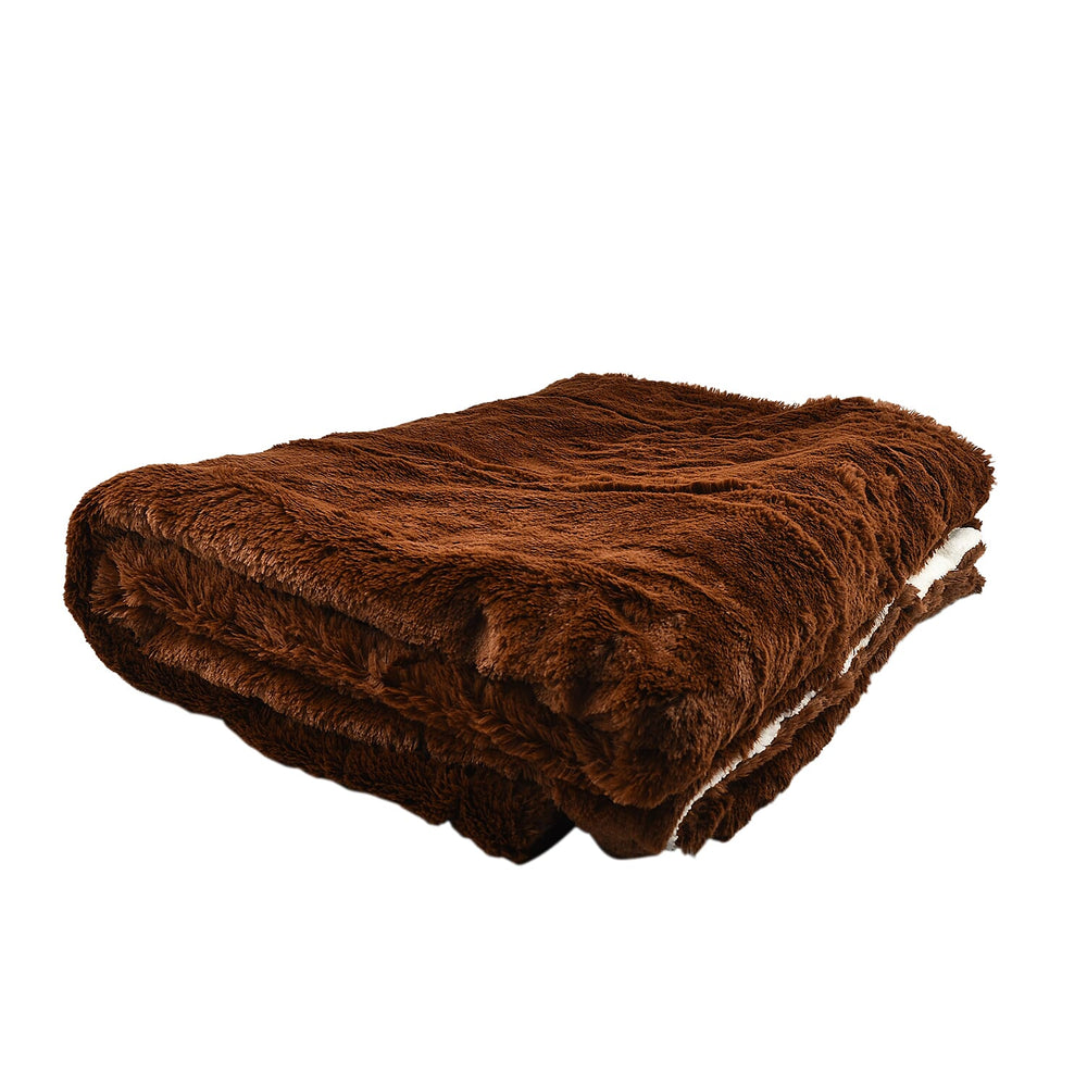 Faux Rabbit Fur Patterned Blanket (Size 150x1 cm) - Burgundy - Pink