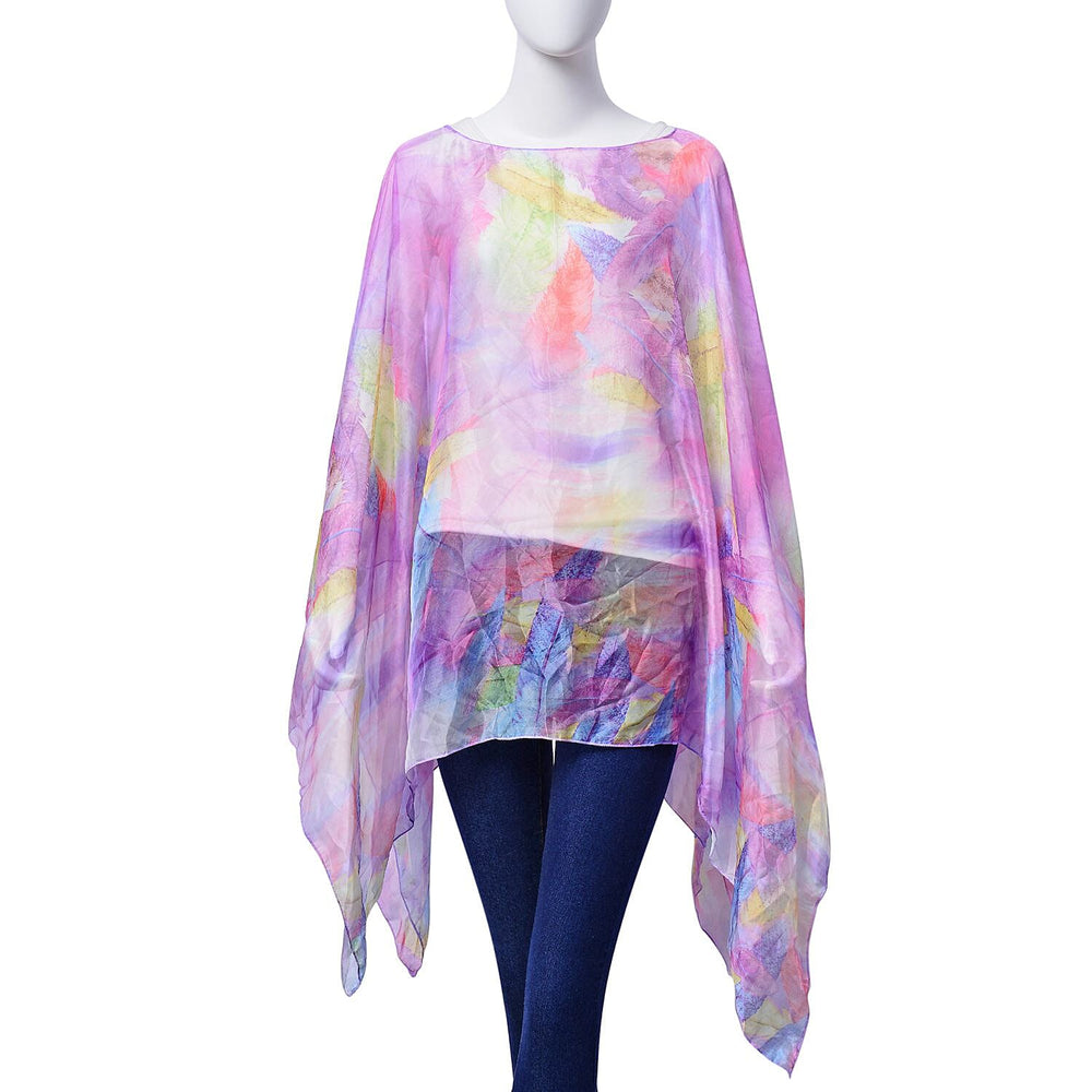 Multi Colour Feather Pattern Purple Colour Poncho (Size 135x70 Cm)