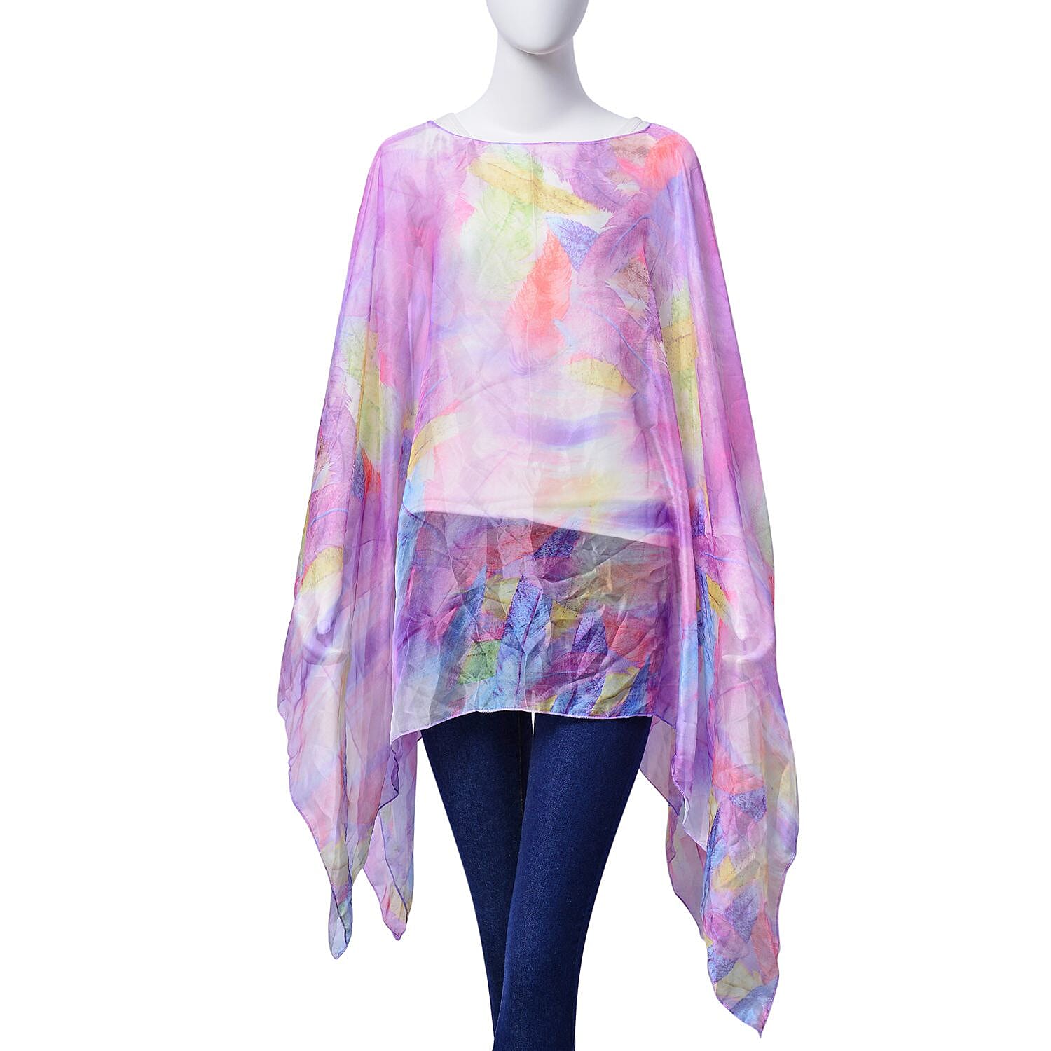 Multi Colour Feather Pattern Purple Colour Poncho (Size 135x70 Cm)