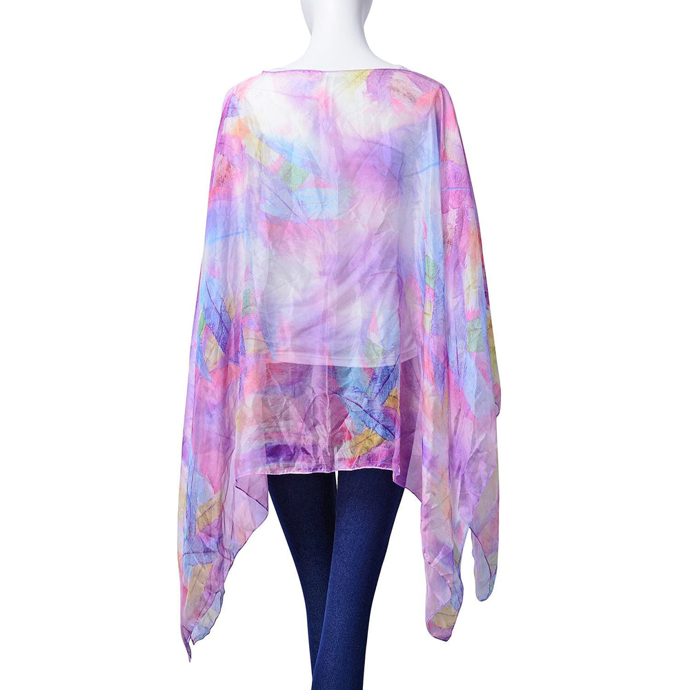 Multi Colour Feather Pattern Purple Colour Poncho (Size 135x70 Cm)