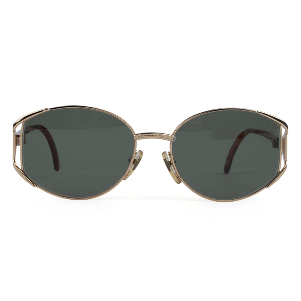 Fendi Designer Oversized Gold Metal Sunglasses with Green Lenses