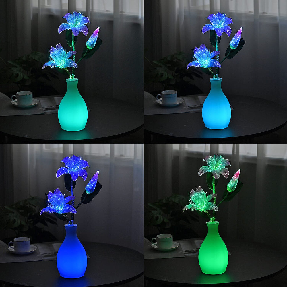Fiber Optic LED Flower with Cloth Petals Light-Up Decorative Display - Pink Lily