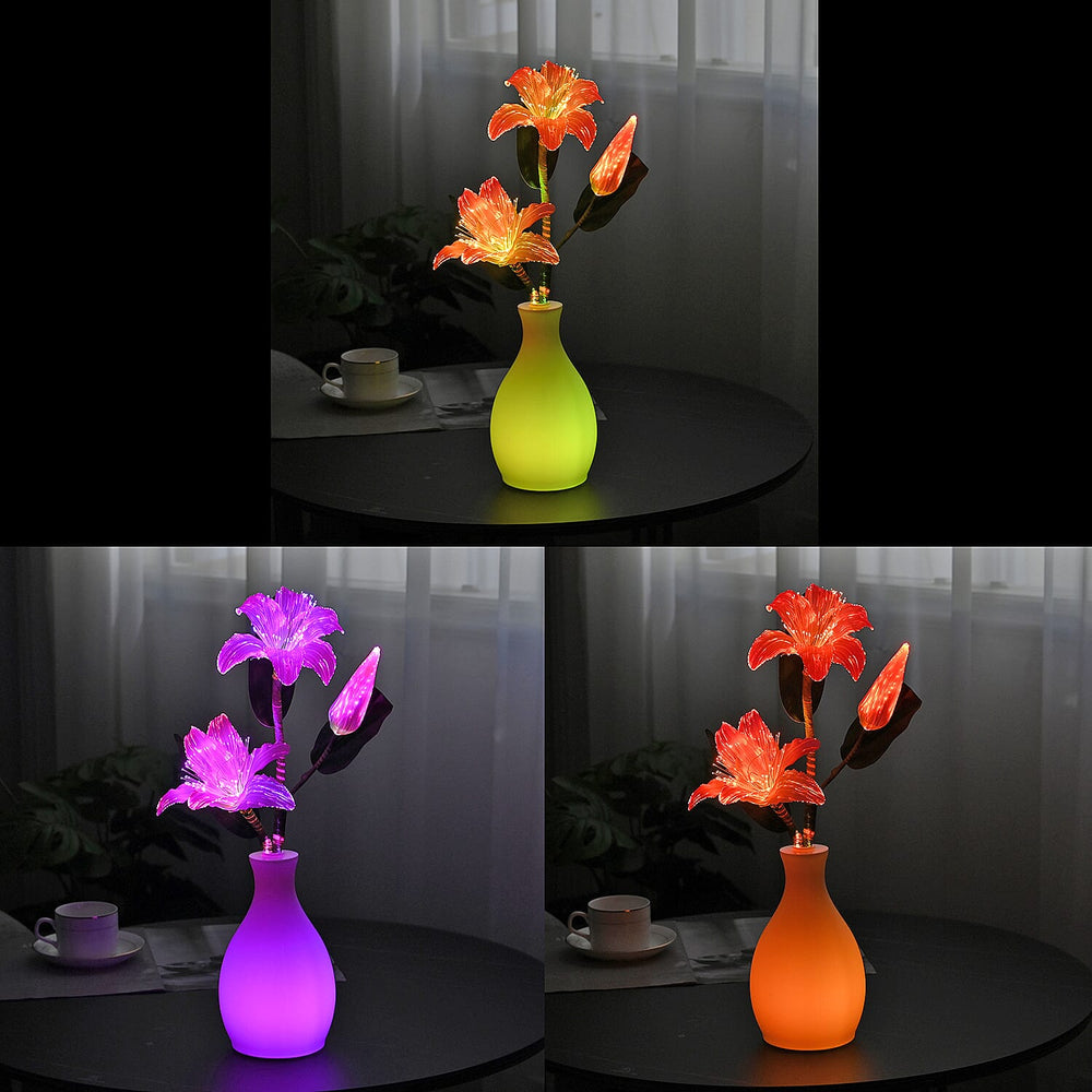 Fiber Optic LED Flower with Cloth Petals Light-Up Decorative Display - Pink Lily