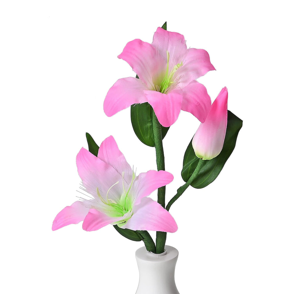 Fiber Optic LED Flower with Cloth Petals Light-Up Decorative Display - Pink Lily