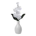 Fiber Optic LED Orchid Flower with Cloth Petals & Plastic Base - Light-Up Decorative Display (3xAA Battery, Not Incl.) - White