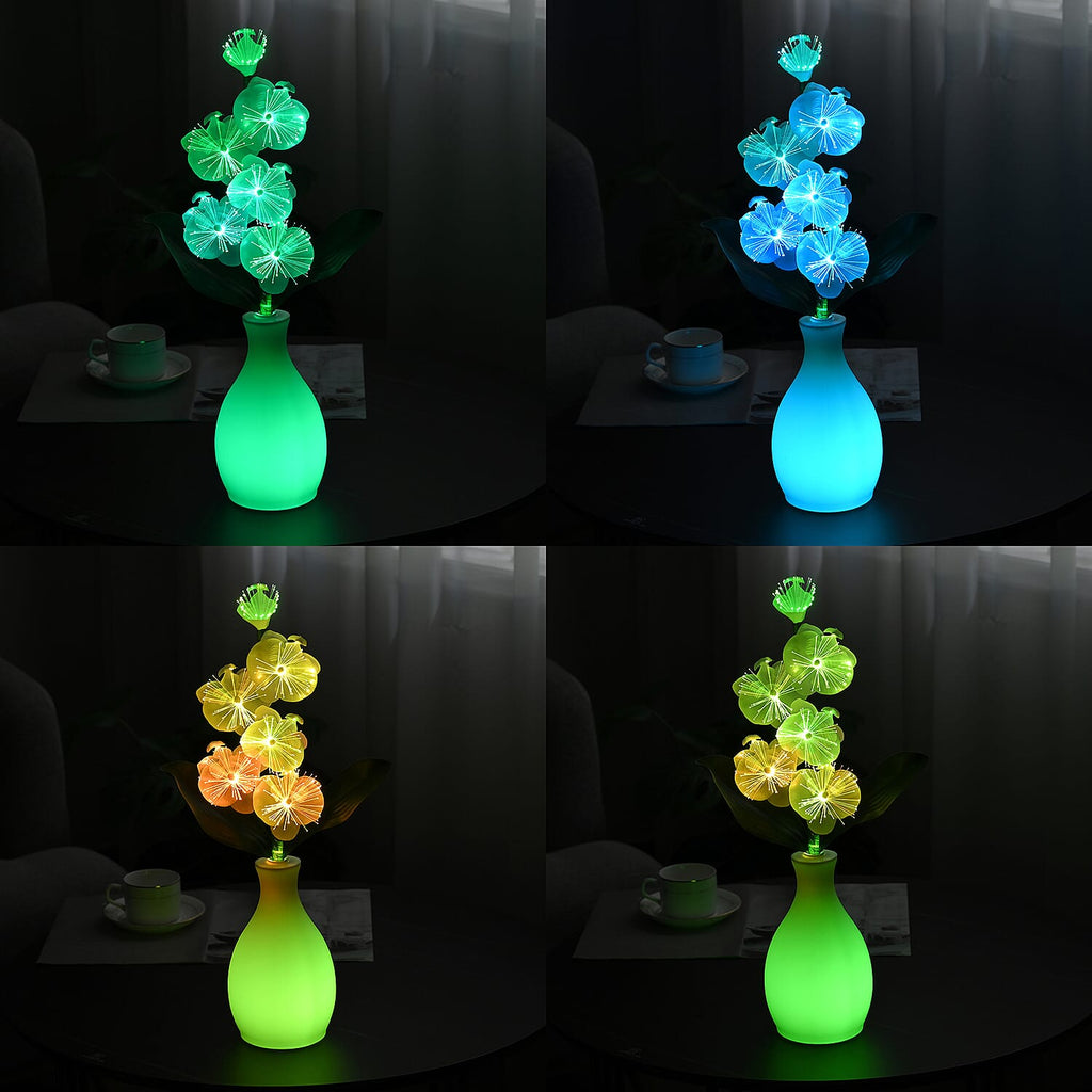 Fiber Optic LED Orchid Flower with Cloth Petals & Plastic Base - Light-Up Decorative Display (3xAA Battery, Not Incl.) - White