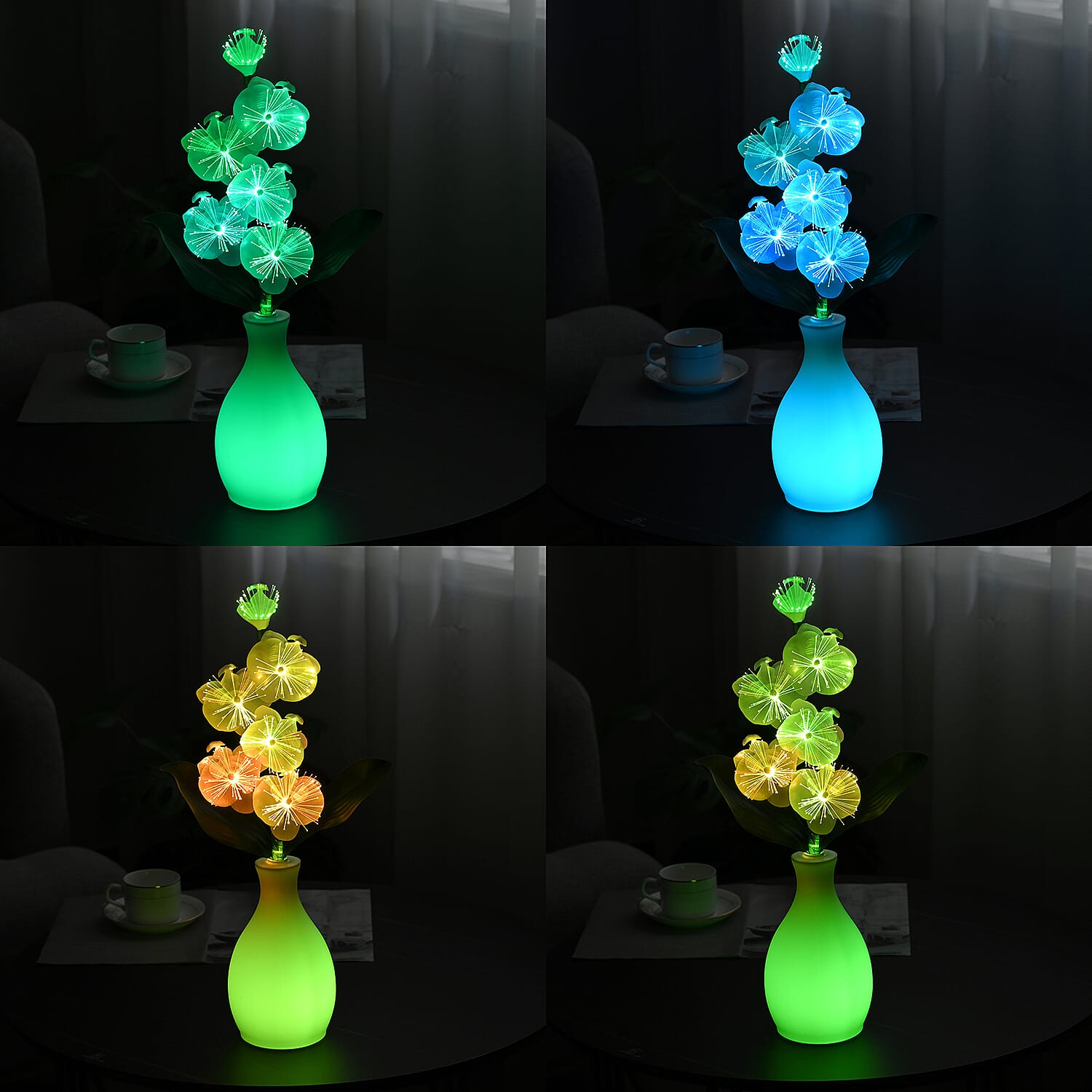 Fiber Optic LED Orchid Flower with Cloth Petals & Plastic Base - Light-Up Decorative Display (3xAA Battery, Not Incl.) - White