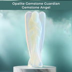 Handcarved - Opalite Guardian Gemstone Angel Figurines Sculpture (Size 8.00 Cm) - Stretch Bracelet (Size 7.5) - Sky Blue
