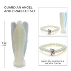 Handcarved - Opalite Guardian Gemstone Angel Figurines Sculpture (Size 8.00 Cm) - Stretch Bracelet (Size 7.5) - Sky Blue