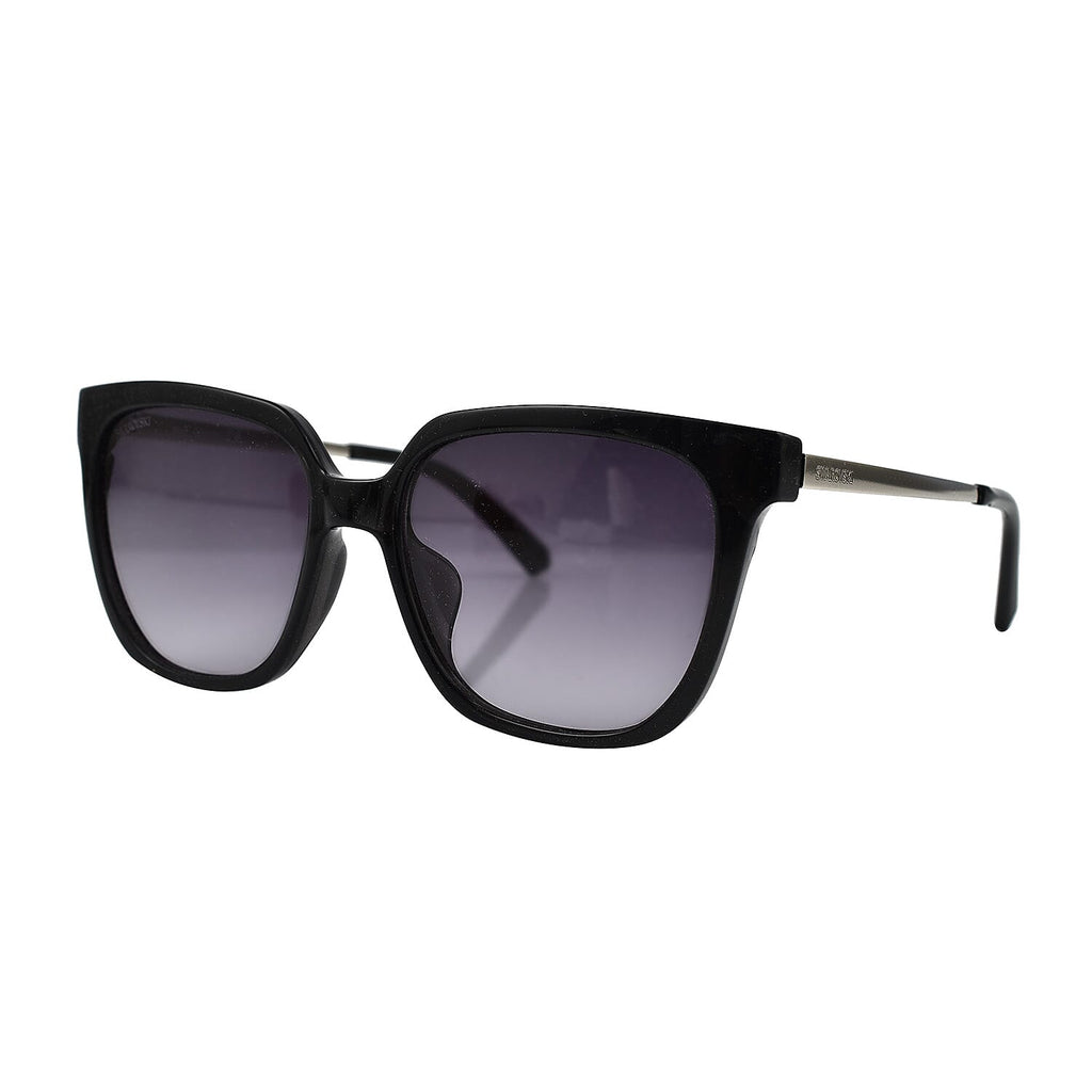 Womens Cat Eye Dark Grey Sunglasses With Grey Lenses And Silver Metal Temples
