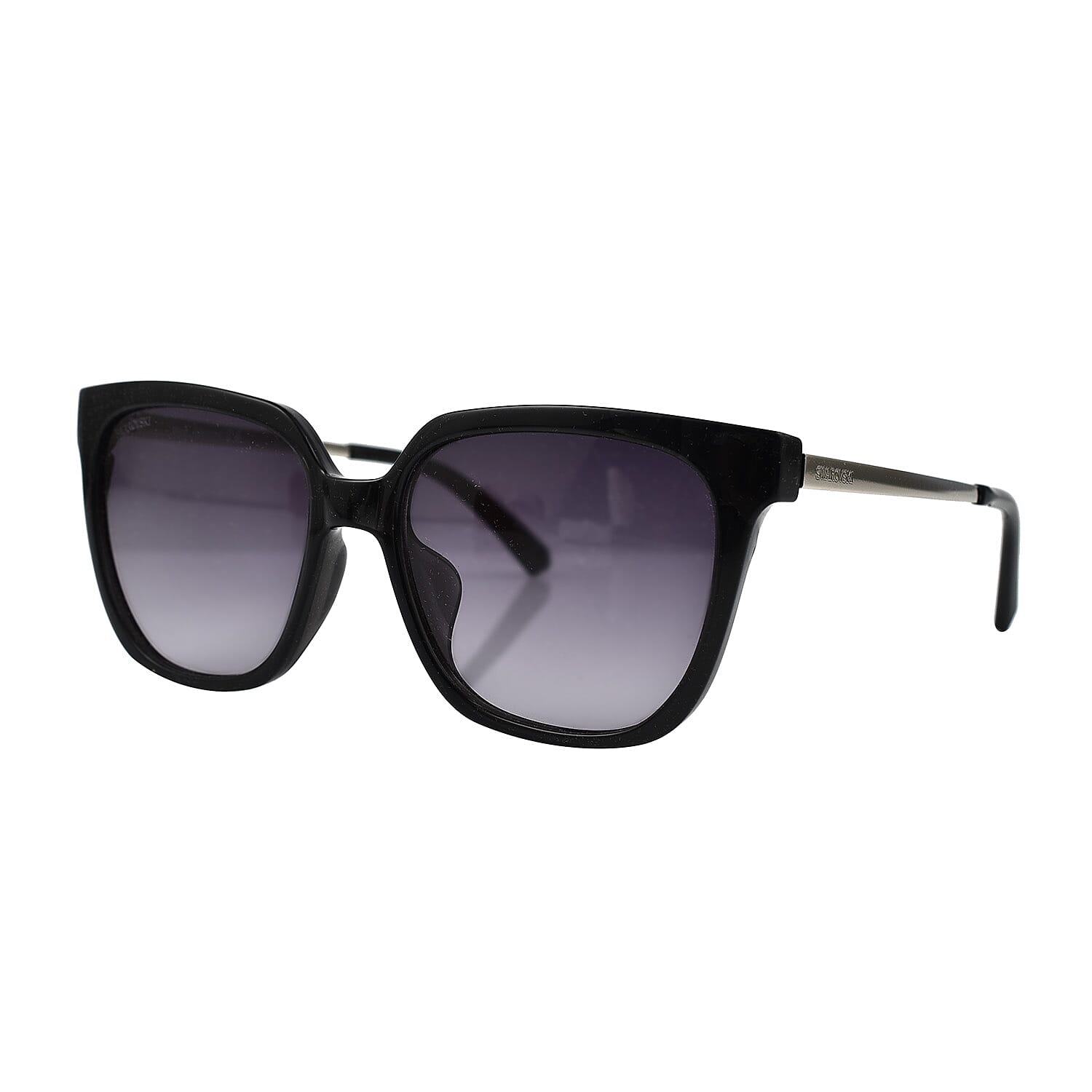 Womens Cat Eye Dark Grey Sunglasses With Grey Lenses And Silver Metal Temples