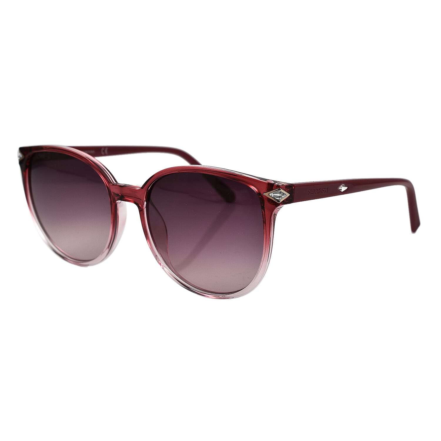 Swarovski Womens Red Faded Acetate Cat Eye Sunglasses With Grey Lenses