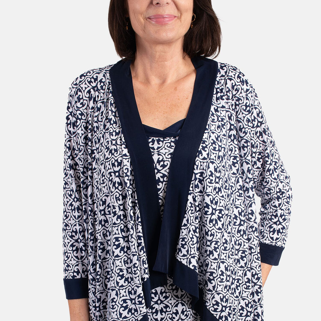 Firenzaa Mono Printed Jersey Twin Set (Size L) - Navy