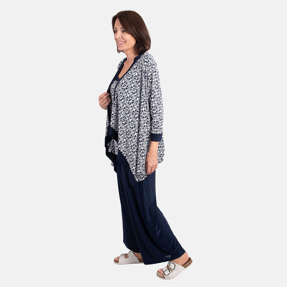 Firenzaa Mono Printed Jersey Twin Set (Size L) - Navy