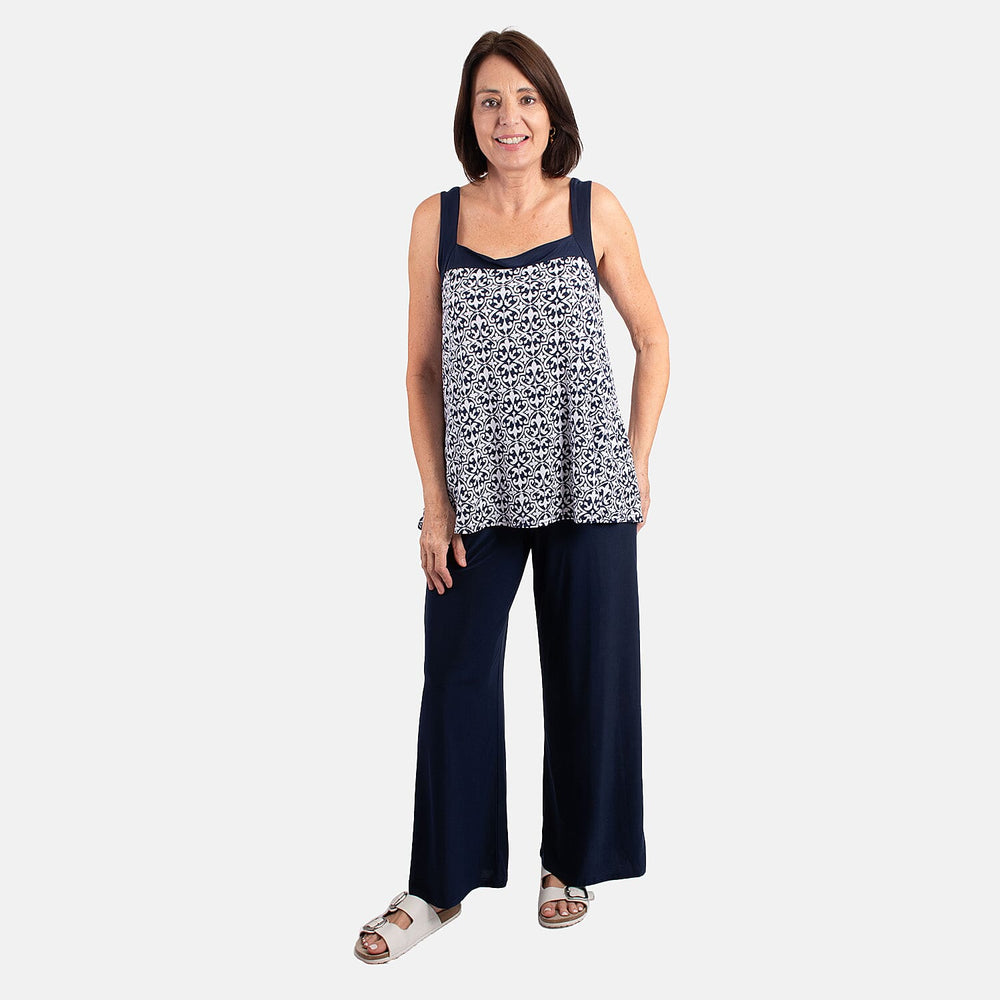 Firenzaa Mono Printed Jersey Twin Set (Size L) - Navy