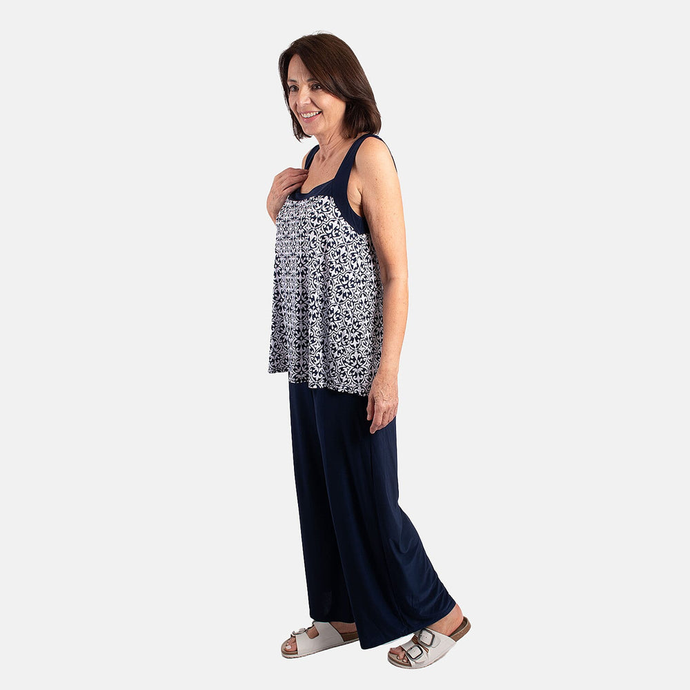 Firenzaa Mono Printed Jersey Twin Set (Size L) - Navy