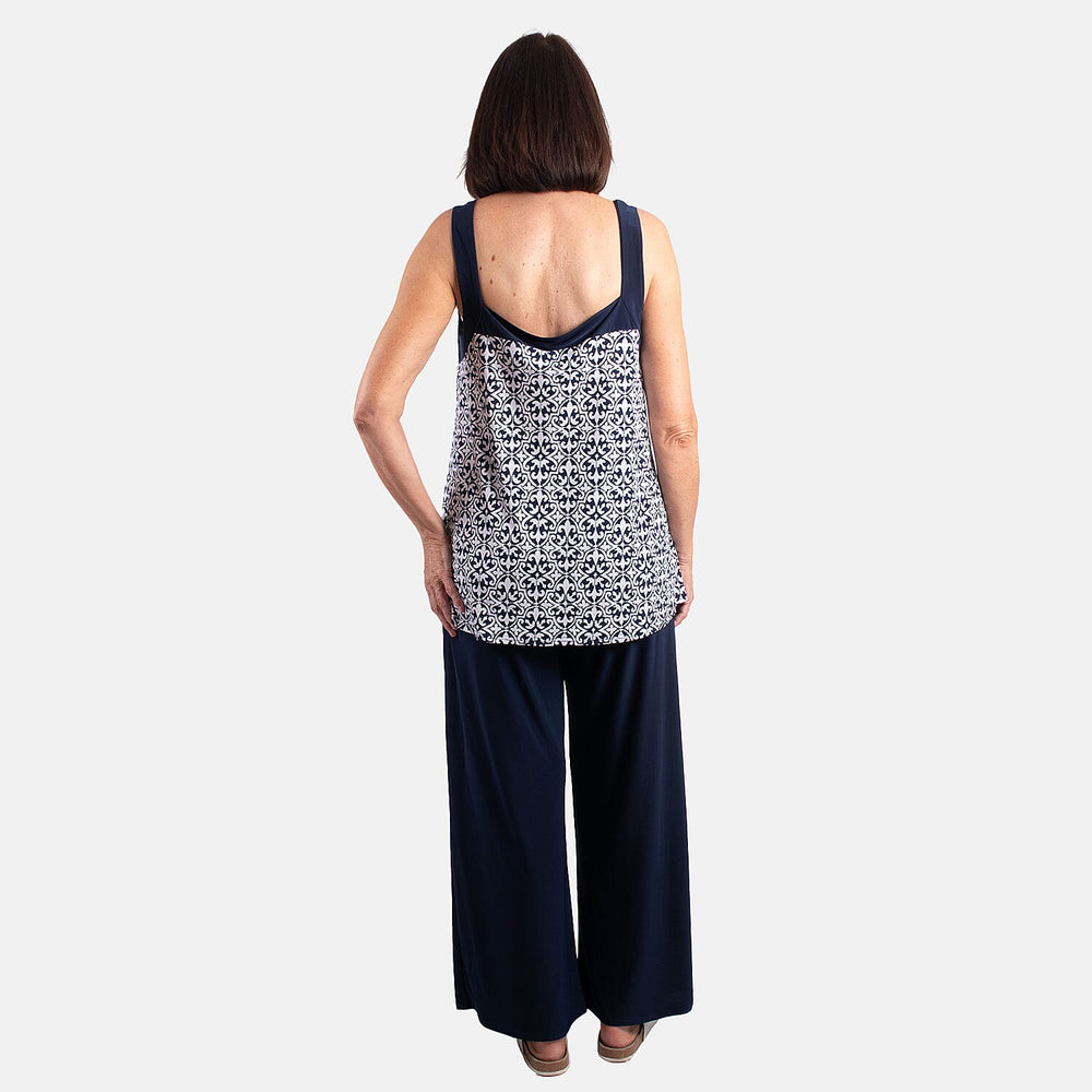 Firenzaa Mono Printed Jersey Twin Set (Size L) - Navy