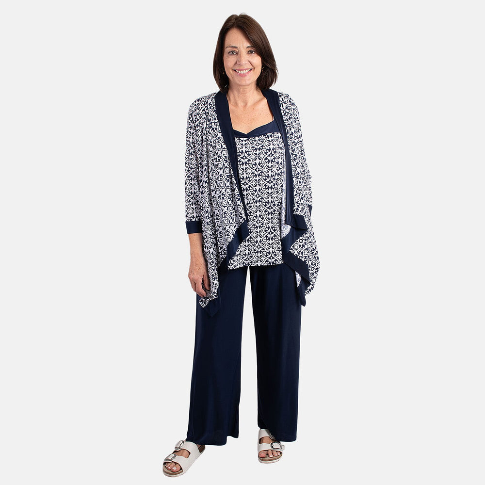 Firenzaa Mono Printed Jersey Twin Set (Size L) - Navy