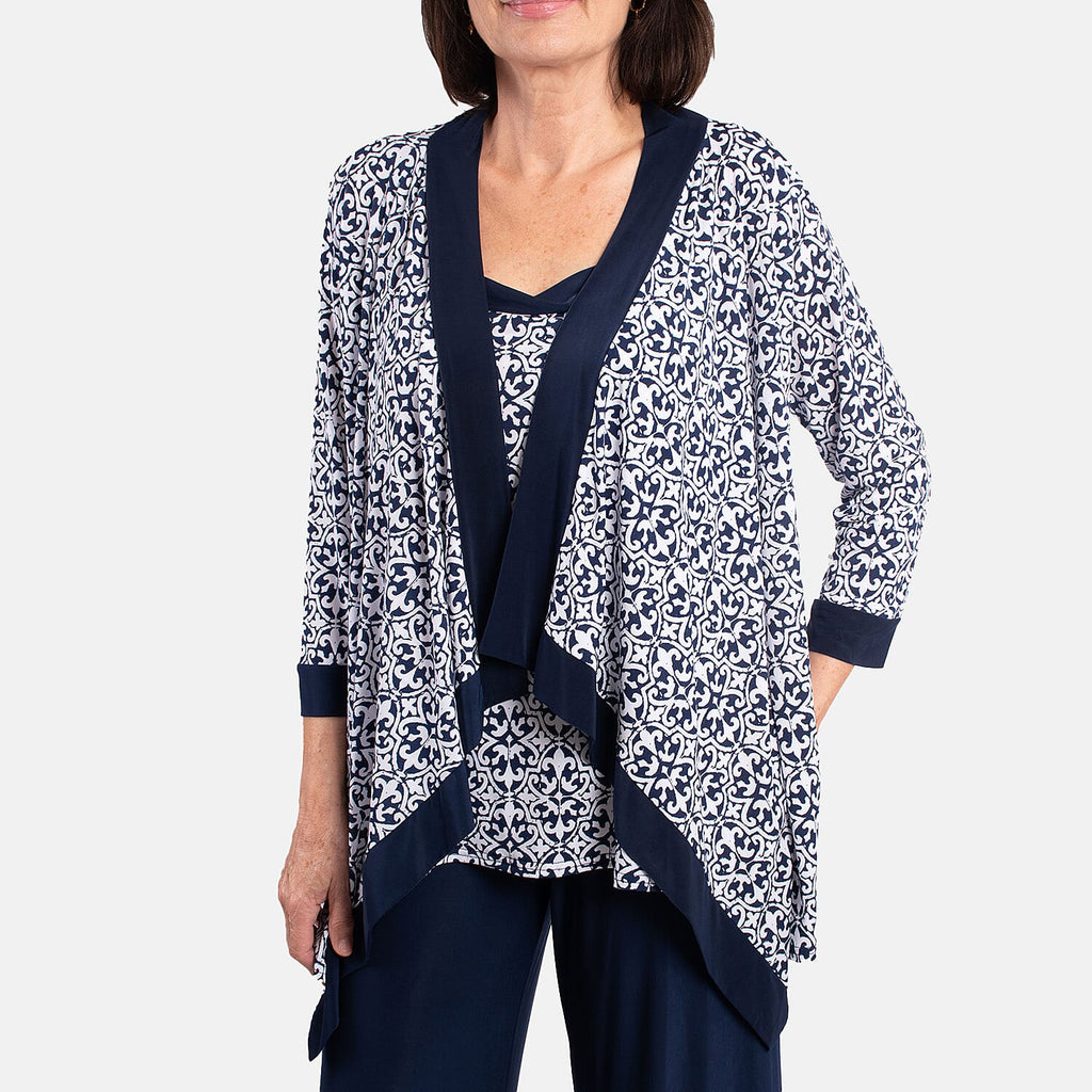 Firenzaa Mono Printed Jersey Twin Set (Size L) - Navy