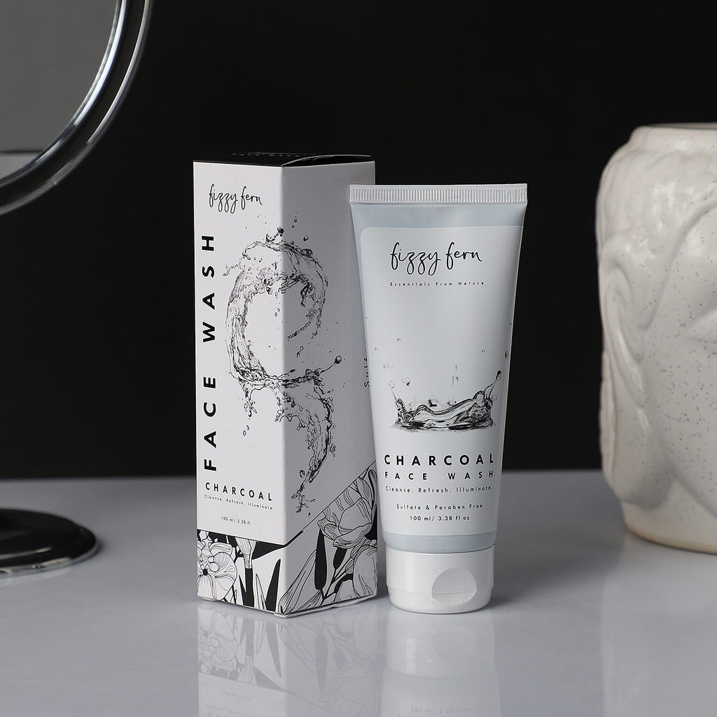 Fizzy Fern Charcoal Face Wash Sulfate - Paraben Free with Turmeric and Amla