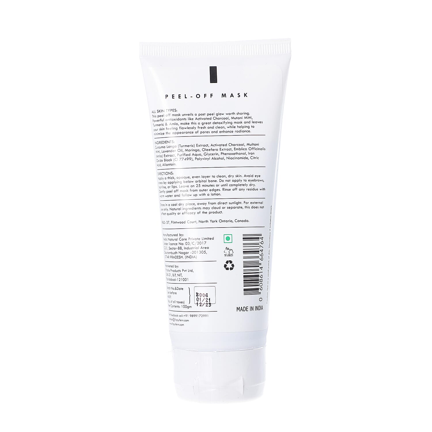 Fizzy Fern- Charcoal Peel-Off Mask Sulphate - Paraben Free with Turmeric