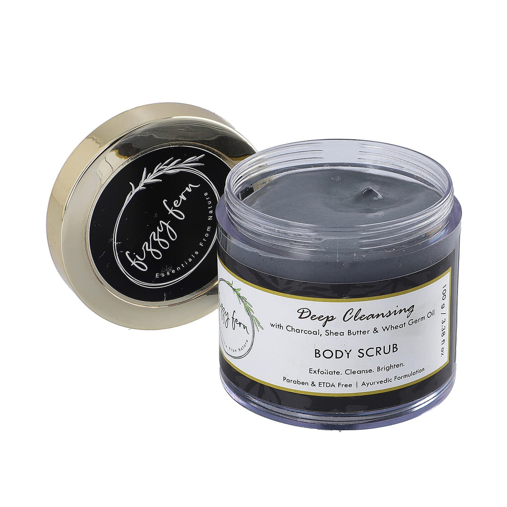 Fizzy Fern- Deep Cleansing Body Scrub with Charcoal, Shea Butter and Wheat Germ Oil